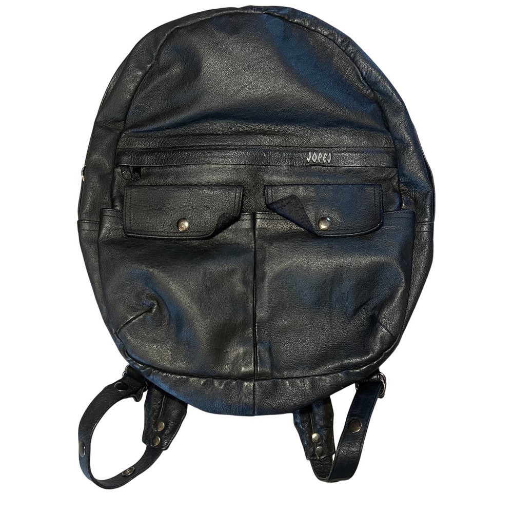 Joey Black Leather Round Backpack